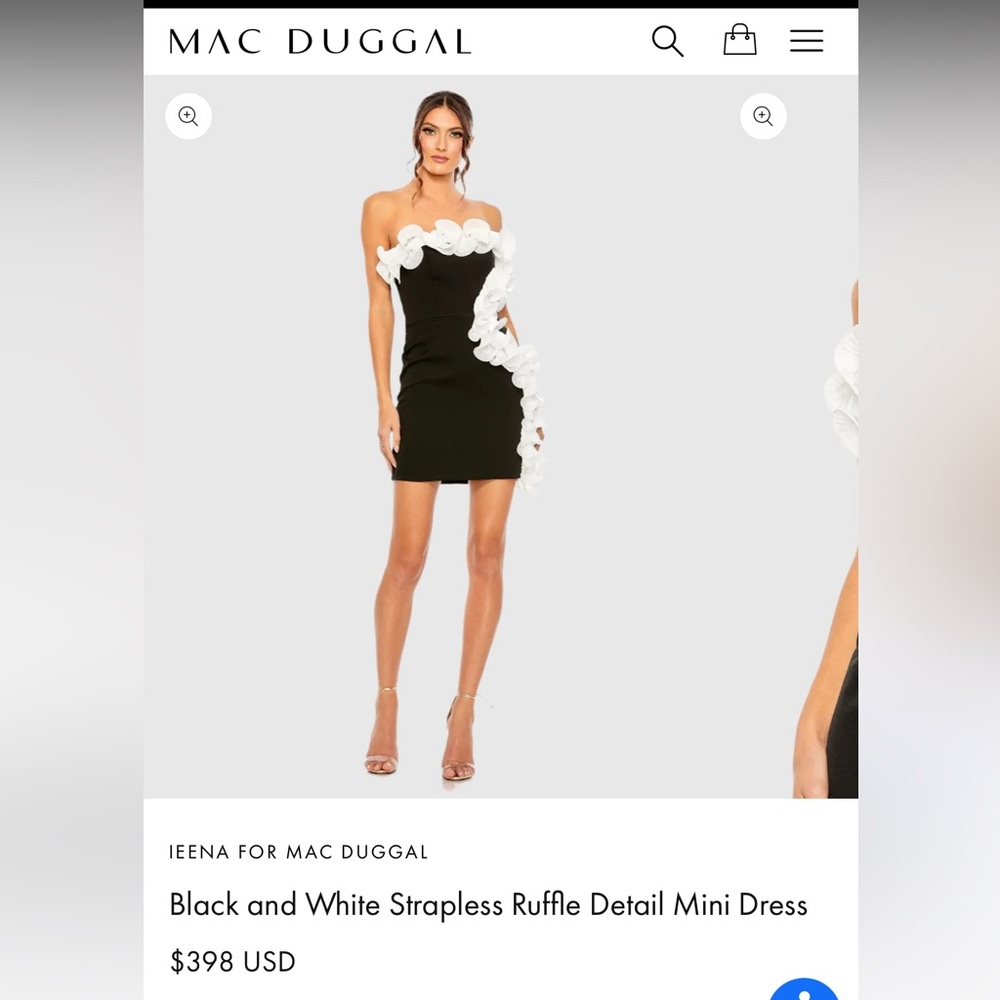Black and White Strapless Ruffle Mini Dress